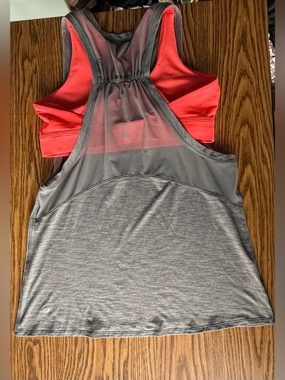 lululemon athletica Gray Racerback Tank with Coral Built-In Bra